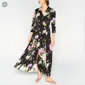 Zara black floral print maxi dress